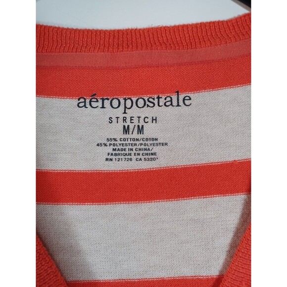 Aeropostale Y2K Knit Sweater Medium Deep V Striped Colorful Logo Preppy Twee - Picture 3 of 9
